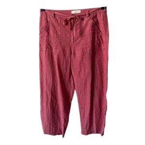 LINDEN HILL Pants Cropped Wide Leg 100% Linen Pockets Sz 12
